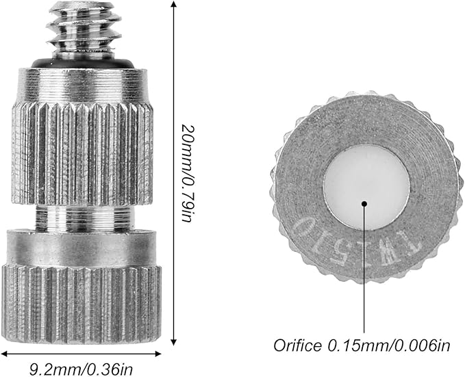 5pcs Brass Misting Nozzles, 0.15mm Orifice Mister Heads Replacements High Pressure Spray Nozzle Tips for Greenhouse, Landscaping, Outdoor Cooling System, 3/16" Threaded
