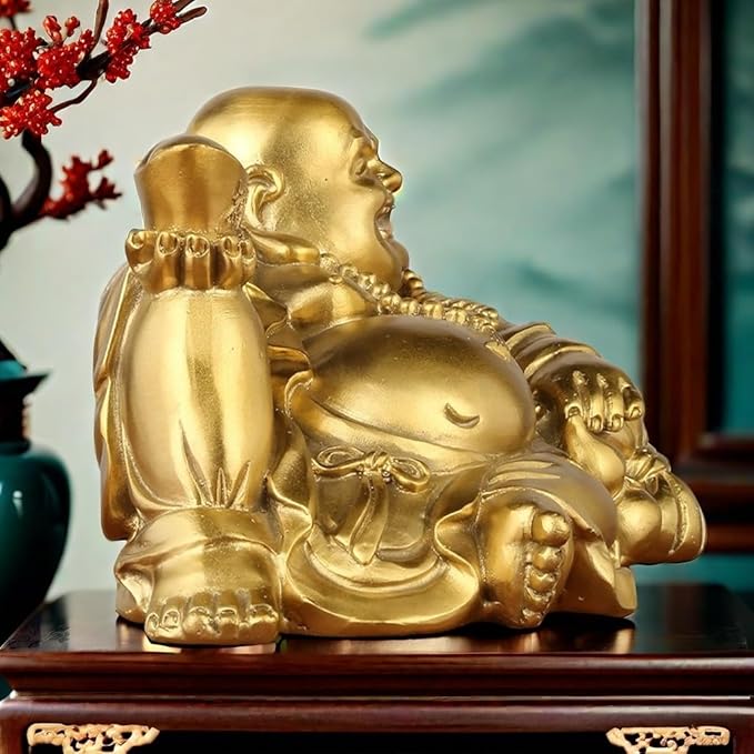 Golden Laughing Buddha Statue - New Home Decor, Happy Buddha Statue for Room Decor, Lucky and Zen Garden