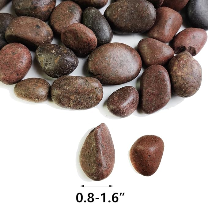 HappyFiller Natural Decorative Pebbles Polished Rocks Stones for Aquarium,Fish Turtle Tank,Outdoor Indoor Plants Top Dressing,Succulents Soil Cover,Garden Landscaping,2 LB,Red Mix,0.8-1.6"