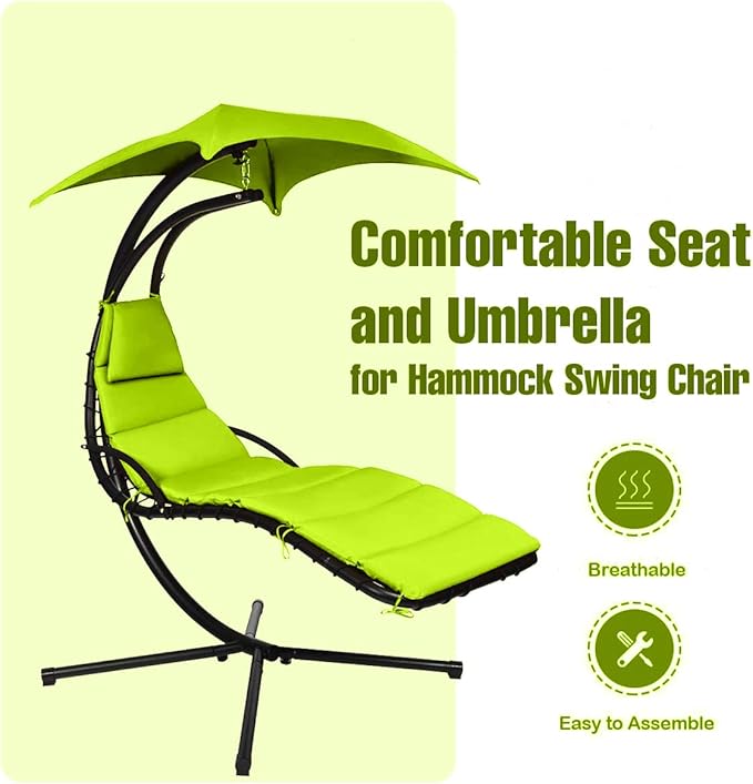 Weatherproof Replacement Cushion Pad and Umbrella for Hanging Lounge Chair Outdoor Chaise Hanging Hammock Chair - Long-Lasting, Fade-Resistant, Quick-Dry, Outdoor Lounge Replacement Set (Green)
