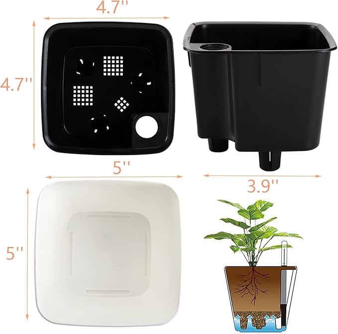 yarlung 6 Pack Self Watering Planter with Water Level Indicator, 5 Inch Plastic Plant Flower Pots Nested Container for Indoor Plants, Herbs, Aloe, Outdoor Gardening