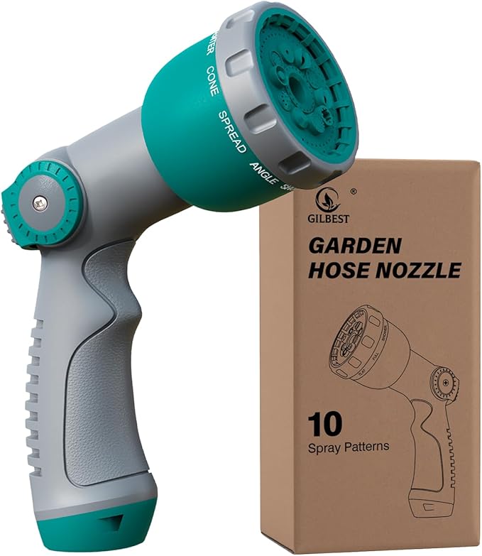 Garden Hose Nozzle, Water Hose Nozzle Heavy Duty, Hose Sprayer Nozzle with 10 Adjustable Patterns, Spray Nozzles for Garden Hose, Hose Sprayer Thumb Control for Plants, Lawn, Garden, Car, Pet