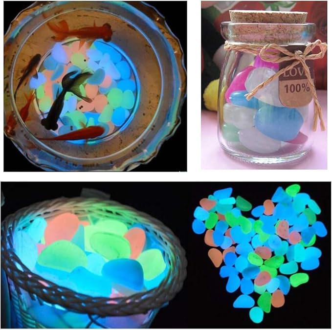 Oubest Glow in The Dark Pebbles/Glow Stones/Glowing Rocks Blue Decor for Garden/Fish Tank/Aquarium/Walkway/Driveway/Plant Pots/Bonsai (200, Multi-Colored)