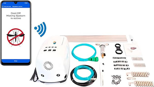40’ High-Pressure Mist Cooling System Kit with Premium Edition Remote Pump W/App Control for Outdoor Usage – (0.25 GPM, 20 Nozzles) (Stainless Steel - 1/4" (40 ft in Total)