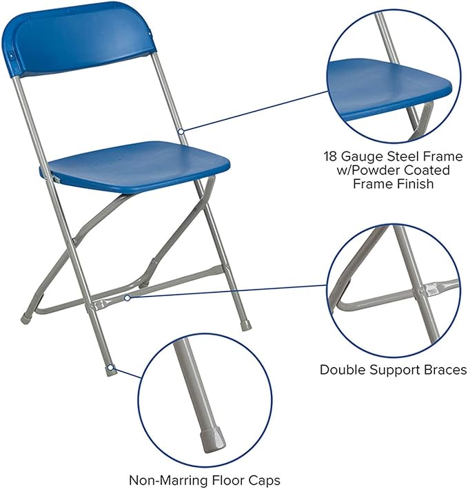 Flash Furniture Hercules Series Plastic Folding Chairs for Parties and Weddings, Stackable Commercial Event Seats, Set of 10, Blue