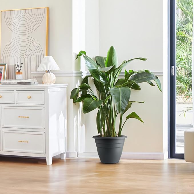 12 Inch Plant Pots, Large Planters for Outdoor Plants, Plastic Flower Pots - Durable and Lightweight with Drainage Holes (3 Packs, Gray)