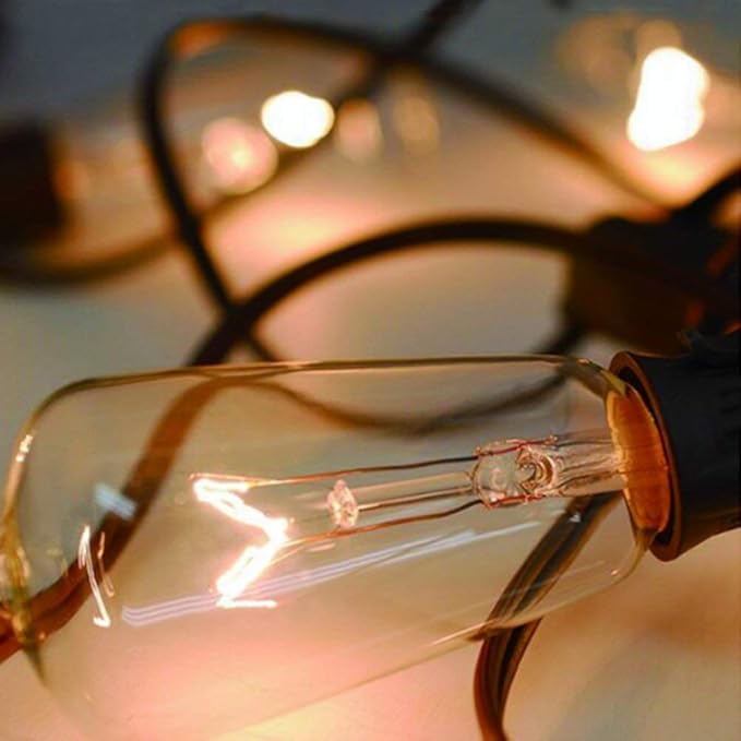 10Ft Outdoor String Lights Waterproof, Hanging Patio Lights with 11 Edison Bulbs (1 Spare), ST40 Vintage Edison Bulbs String Lights for Indoor Garden Backyard Party Wedding Balcony Decor- Black