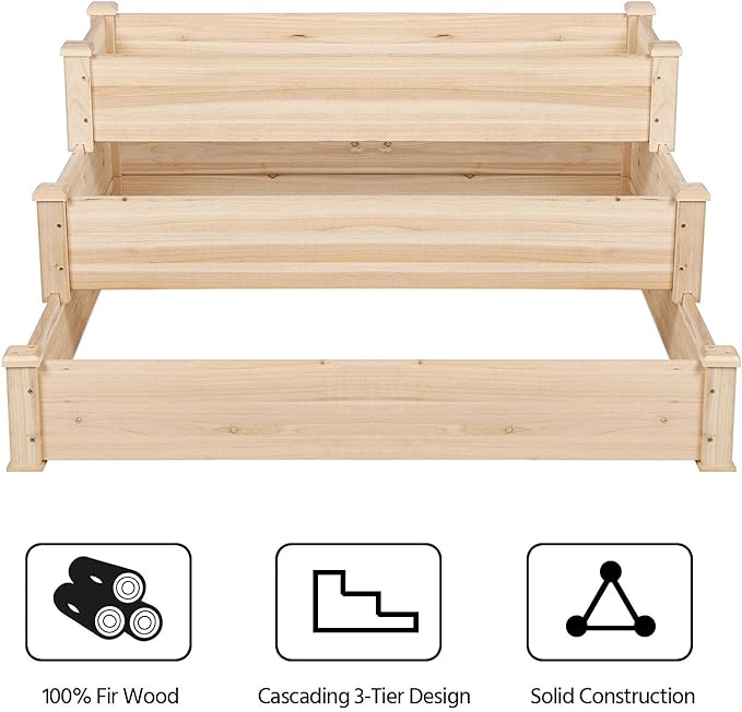 Yaheetech 3 Tier 47 x 47 x 22in Raised Garden Bed Horticulture Outdoor Elevated Flower Box Tiered Garden Bed Wooden Vegetables Growing Planter for Backyard/Patio/Gardener