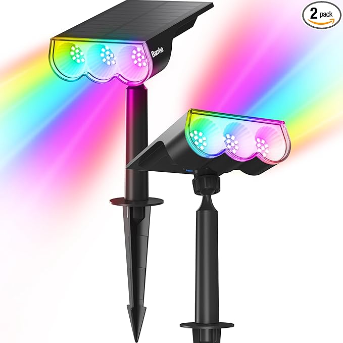 Barrina Solar Spot Lights Outdoor, WRGB 360° Horizontal Adjustable, Solar Lights Waterproof, Auto On/Off 36 LEDs Landscape Spotlights for Garden Patio Yard Pool, 2 Packs