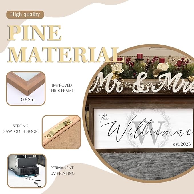 Last Name Signs for Home, Personalized Wall Decor, Monogram Gifts, Framed Wooden Family Name Sign for Home Decor, Custom Wood Signs, Established Signs