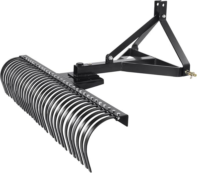 VEVOR Tow Behind Dethatcher, 60-inch Tow Dethatcher with 32 Steel Tines, 3-Point Lawn Dethatcher Rake with Attachments for Tractor, Landscape Rake for Garden, Farm, Grass