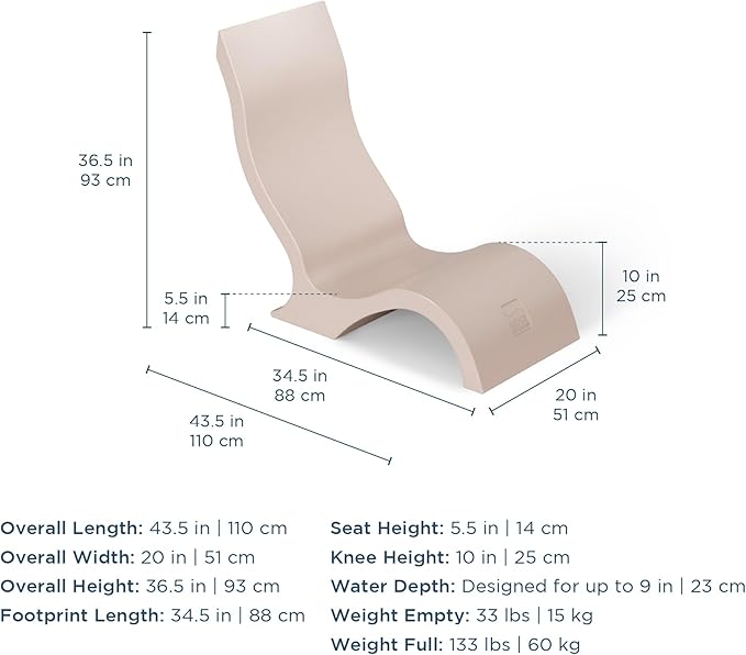 Ledge Lounger - Signature Chair - Inside Pool & Sun Shelf Lounge Chair - Designed for Shallow Shelves Up to 9” - Compatible with All Pool Types - Poolside & Sun Deck Tanning - Set of 2 - White