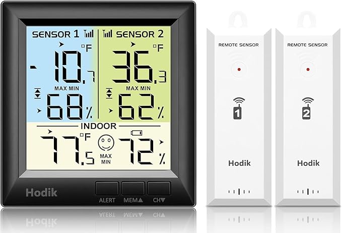 Wireless Freezer Thermometer with Alarm Refrigerator Thermometer, Fridge Freezer Alarm Thermometer Digital with 3 Adjustable Backlight and 330FT Remote Range for Kitchen Home Restaurant (Black)
