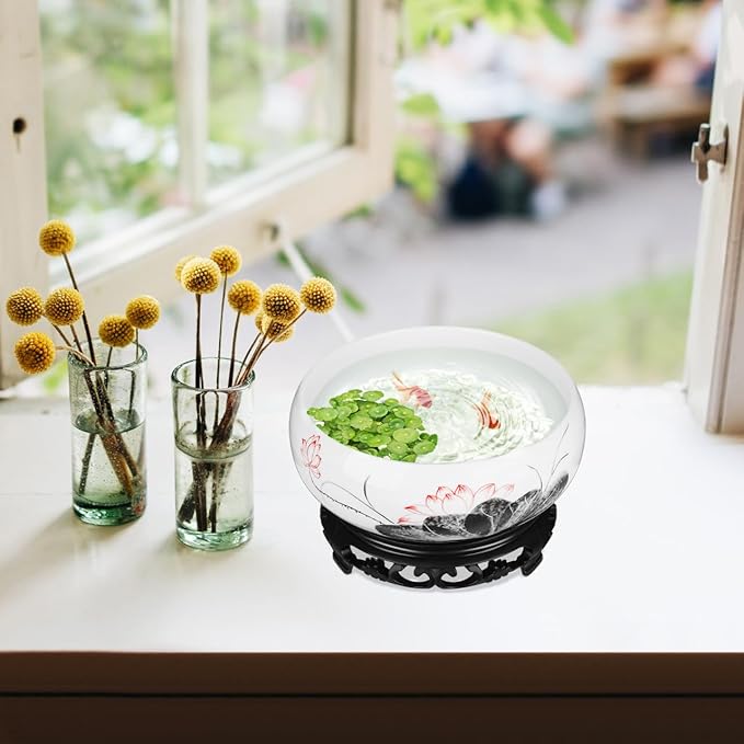 Ceramics Water Lily Bowl with Stand Chinese Style Hydroponic Planter Pot Round Narcissus Flowerpot Bonsai Daffodil Planting Container Garden Decoration 7 Inch