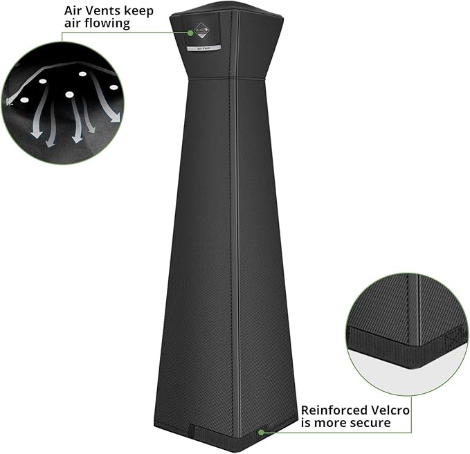 QH.HOME Winter Pyramid Heater Covers, [2025 Upgraded Tear-Resistant Fabric] Waterproof with Robust Zipper ,Dustproof/Wind/Sunlight/Snow-Resistant, 90"H x 23"D x 23"B, Black
