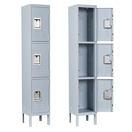 Yizosh Metal Lockers for Employees with Lock, Employees Locker Storage Cabinet with 3 Doors, Tall Steel Storage Locker for Gym, School, Office