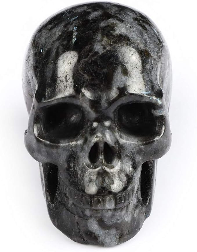 Skullis 2.0” Russian Arfvedsonite Crystal Skull, Hand Carved Gemstone Fine Art Sculpture, Reiki Healing Stone Statue.1