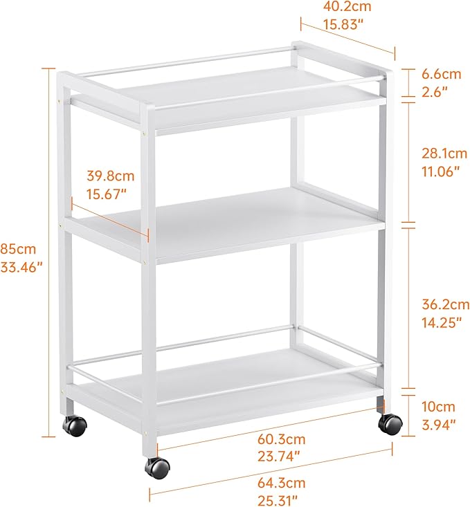 HITNET White Bar Cart, Home Bar Serving Cart, Kitchen Trolley on Wheels with Storage, 3 Tier Rolling Beverage Cart for Living Room Kitchen Home Office