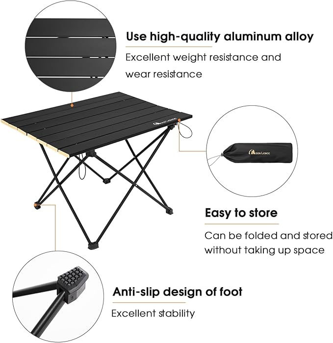 MOON LENCE Folding Outdoor Aluminum Camping Table Portable Ultralight Compact Backpacking Travel Table for Beach, Picnics, Hikin (Gold, Large)