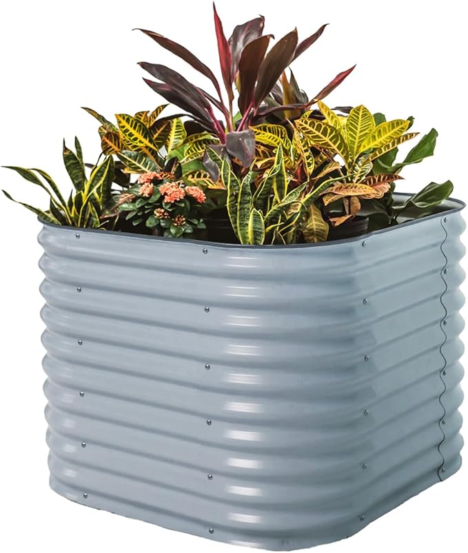 Vego garden 32" Extra Tall Raised Garden Bed Kits,4 in 1 Modular Raised Planter Box for Vegetables Flowers Fruits Oval Metal Raised Garden, Sky Blue