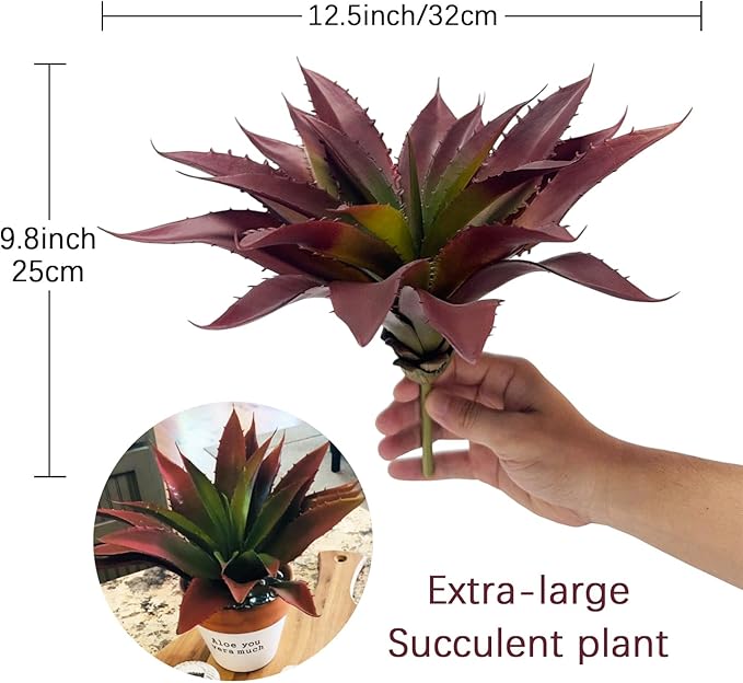12.5 Inch Artificial Aloe Plant - Large Faux Succulents (Unpotted), Realistic Fake Plants for Home Decor Indoor Outdoor (Red)