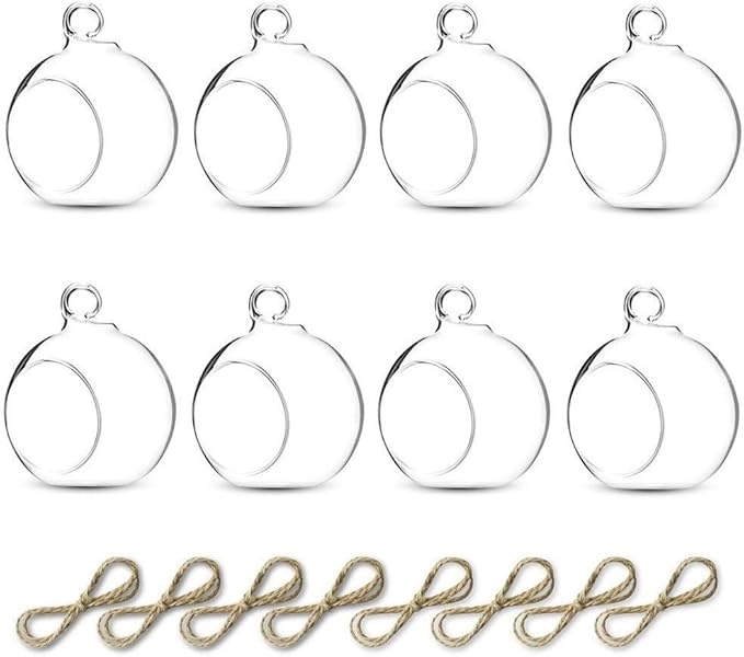 Sziqiqi 3.15inch Glass Globes Glass Bulbs Hanging Tea Light Holder Glass Terrarium Container Wedding Centerpiece Backyard Decoration Christmas Ornaments 6pcs+2 Extra