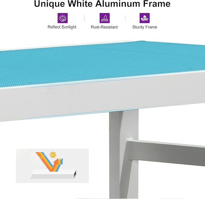 PURPLE LEAF Outdoor Chaise Lounge Set Staight Legs Adjustable Sunbathing Recliner with Side Table for Poolside Beach Outside Patio Aluminum Chaise Lounger Blue