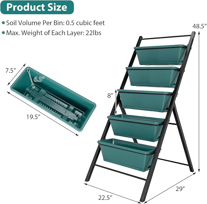Giantex Set of 2 Vertical Planter Raised Bed, Elevated Garden Beds with Water Drainage Hole, Freestanding 5 Container Boxes for Herb Vegetables Flowers Growing, Outdoor Indoor Patio Balcony