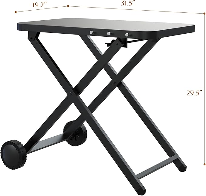 Portable Grill Table, Outdoor Prep Table with 2 Wheels, Pizza Oven Cart for Ninja Woodfire, Ninja Woodfire XL Pro, Weber Q, Ooni Table Top Grill, Folding Grill Cart for Picnic, Camping, RV