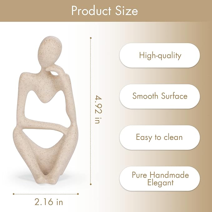 INNOLITES Boho Decor Thinker Statue Abstract Art Sculpture, Sandstone Resin Collectible Figurines for Home Living Room Office Shelf Decoration (Sandstone,Right)