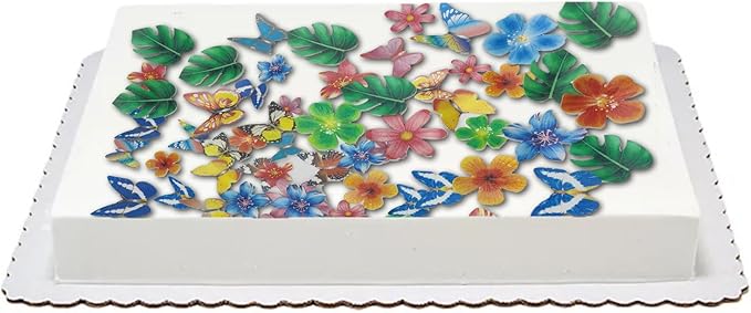 90pcs Edible Butterfly, Flowers and Turtle Back Leaves Cake Topper Cupcake Toppers Wedding Themed Party Birthday Cake Decoration Mixed Size & Colour(Tasteless)