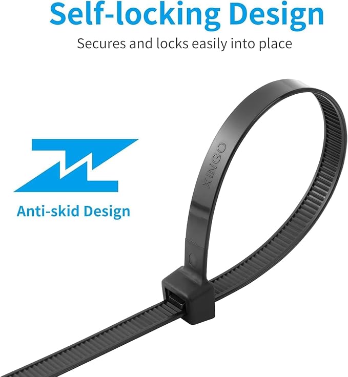 XINGO 14 Inch White Zip Ties Heavy Duty 100 Pack, 120 LBS Tensile Strength, Premium Nylon Cable Wire Ties, Self-locking Plastic Ties for Indoor and Outdoor Use