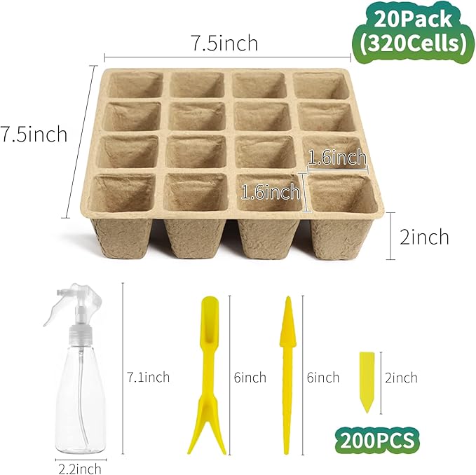 TCBWFY Biodegradable Seedling Trays, 20 Pack, 320 Cells, Ideal for Indoor and Outdoor Planting, Mint, Lavender, Rose