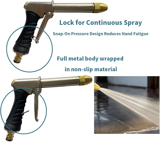 Garden Hose Nozzle, Metal Water Hose Sprayer with Adjustable High Pressure Spray Patterns for Watering Garden & Lawn, Washing Cars, Cleaning Driveways, Dog Bathing, Deck Rinsing & Outdoor Use