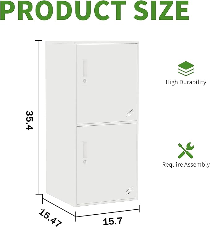 2 Door Vertical Stackable Storage Cabinet with Lock,Anti-Failing Device, Metal Lcoker,Organizer for Office, Home, Gym, School,Employee,Kids. (2D-White)