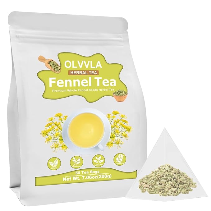 Olvvla - Premium Fennel Tea Bags - 4g X 50 Count - 100% Pure Natural Whole Fennel Seeds - Sweet & Smooth - Non-GMO - Caffeine-free - Support Digestion & Promote Relaxation