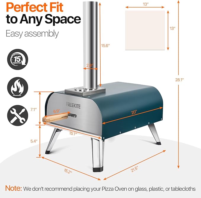 Pizza Oven 13 Inch Outdoor Wood Fired Portable Stainless Steel Pizza Oven with Pizza Stone for Family Outside Cooking Camping Backyard BBQ Pizza Maker Garden Kitchen(Blue-gery 13IN)