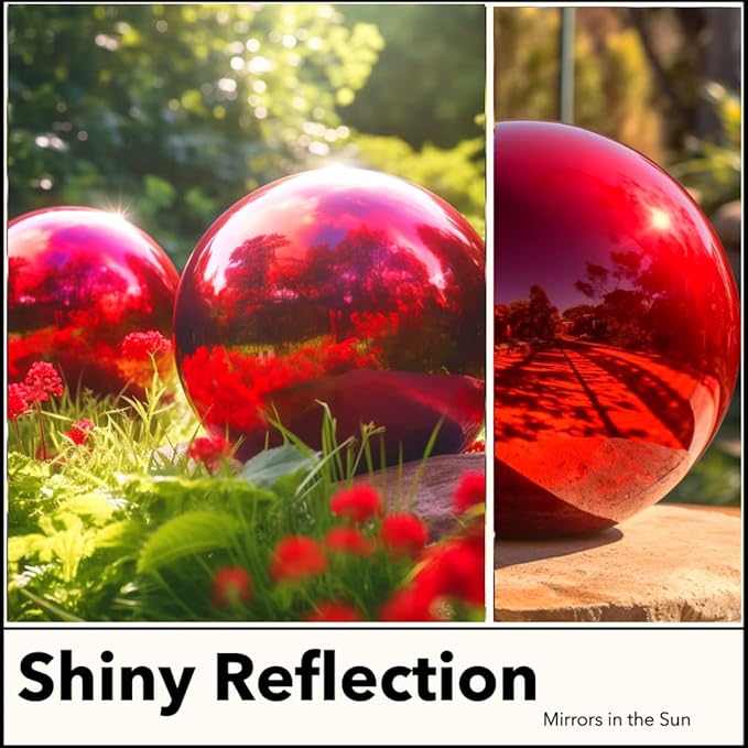 12 Inch Stainless Steel Gazing Globe,v2croft Hollow Ball Mirrored Surface Polished Shiny Sphere,Garden Stainless Steel Gazing Ball for Outdoor Lawn Pond Yard Ornament(red)