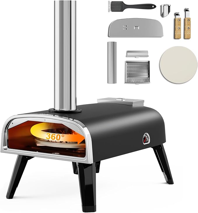 Outdoor Pizza Oven aidpiza 12" Wood Pellet Pizza Ovens With Rotatable Round Pizza Stone Portable Wood Fired with Built-in Thermometer Pizza Stove for Outside Backyard Camping Picnics