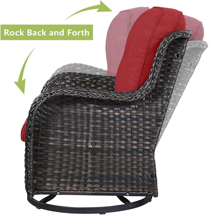 HUMMUH Patio Furniture Set with Fire Pit Table 5-Piece Wicker Outdoor Swivel Rocker Patio Chairs High Back Outdoor Couch Conversation Set for Porch, Backyard, Deck