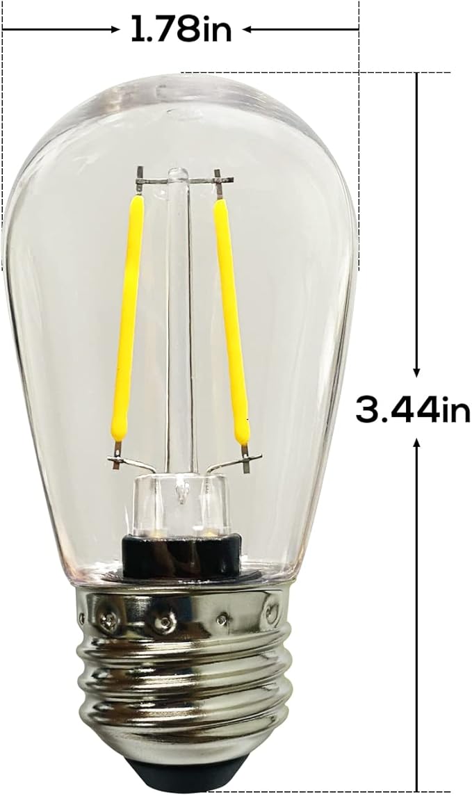 Banord 15 Pack Dimmable 2W S14 Replacement LED Bulbs, 2700K Warm White Waterproof Outdoor String Lights Vintage LED Filament Bulb, Shatterproof E26 Screw Base Edison Light Bulbs