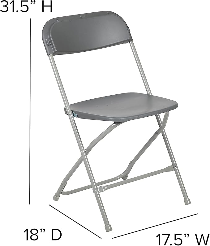 Flash Furniture Hercules Series Plastic Folding Chair - Grey - 2 Pack 650LB Weight Capacity Comfortable Event Chair-Lightweight Folding Chair