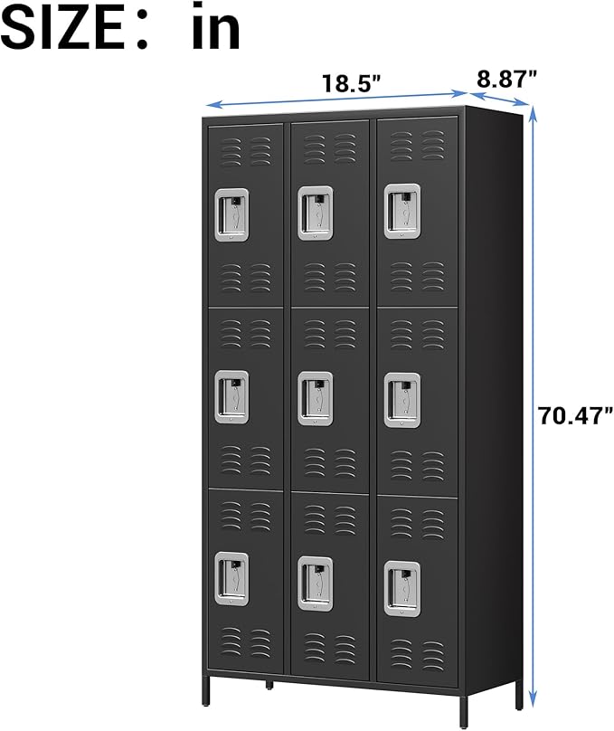 GAOMON Metal Lockers, 9-Door Metal Storage Cabinets Locker, Secure Storage Solution, Perfect for Offices, Gyms, Schools & Homes, Organizes Personal and Work Belongings Easily