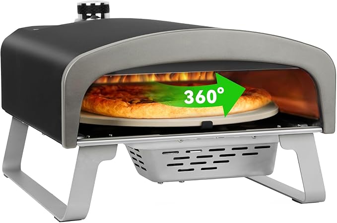 Q Pizza Gas Pizza Oven with Automatic Rotating Stone, Portable Propane Gas Grill Oven for Outdoor Cooking Kitchen Backyard Party Beach RV Tailgating Camping, PS102