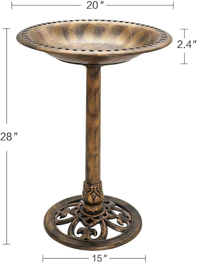 KKY 28 Inch Bird Bath Outdoor Garden Resin Lightweight Retro Courtyard Art Copper Color