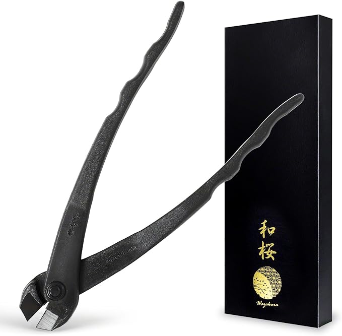 Wazakura Hanafubuki Hand Forged Bonsai Tree Wire Cutter MADE IN JAPAN 7.7inch (195mm), Japanese Garden Tool, Rounded Ends - Black
