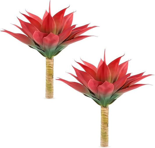 Velener Fall Fake Agave Artificial Plant, Red Fake Succulent Plant for Room Decor, Unpotted Faux Agave Stems Plant for Fall Outdoor/Indoor Decor, 18 inches, Set of 2