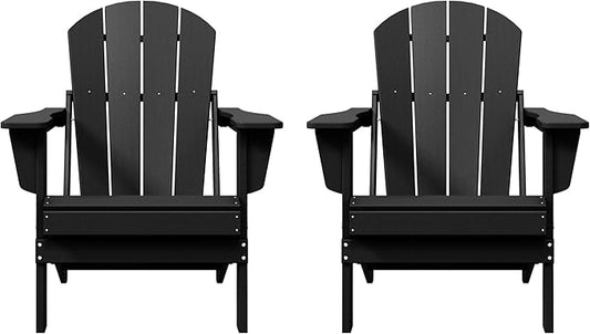 Westin Outdoors Laguna WO Home Furniture Adirondack Chair 2 PCS Set Outdoor Folding Patio Chair for Bon Fire Pit Garden Lawn Backyard Lounging Relaxing (Black)
