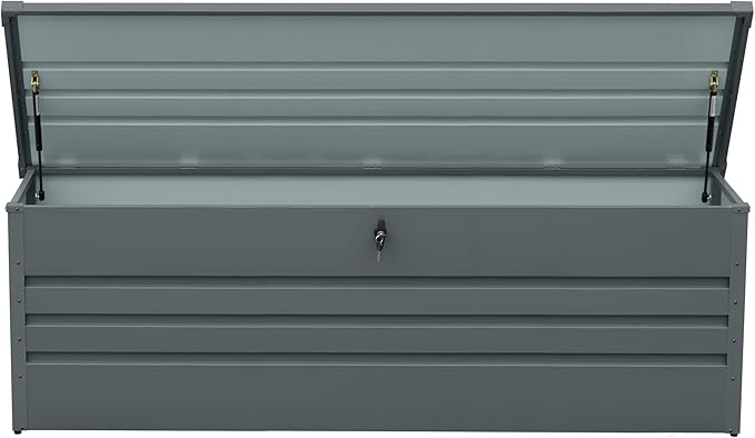 260 Gallon Outdoor Storage Box Waterproof, Extra Large Metal Deck Box and Patio Cushion Box for Storing Gardening Tools, Pool Supplies