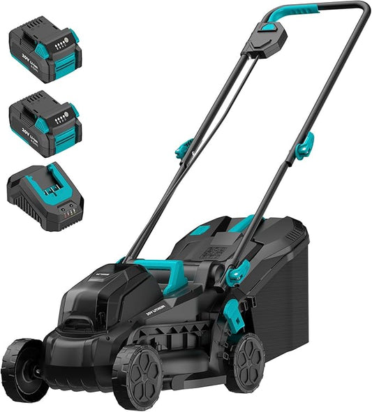 Electric Lawn Mower with Brushless Motor, 20V 13 inch Cordless Lawn Mower with 5-Position Cutting Height Adjustment, 2x4.0Ah Battery and Charger Included